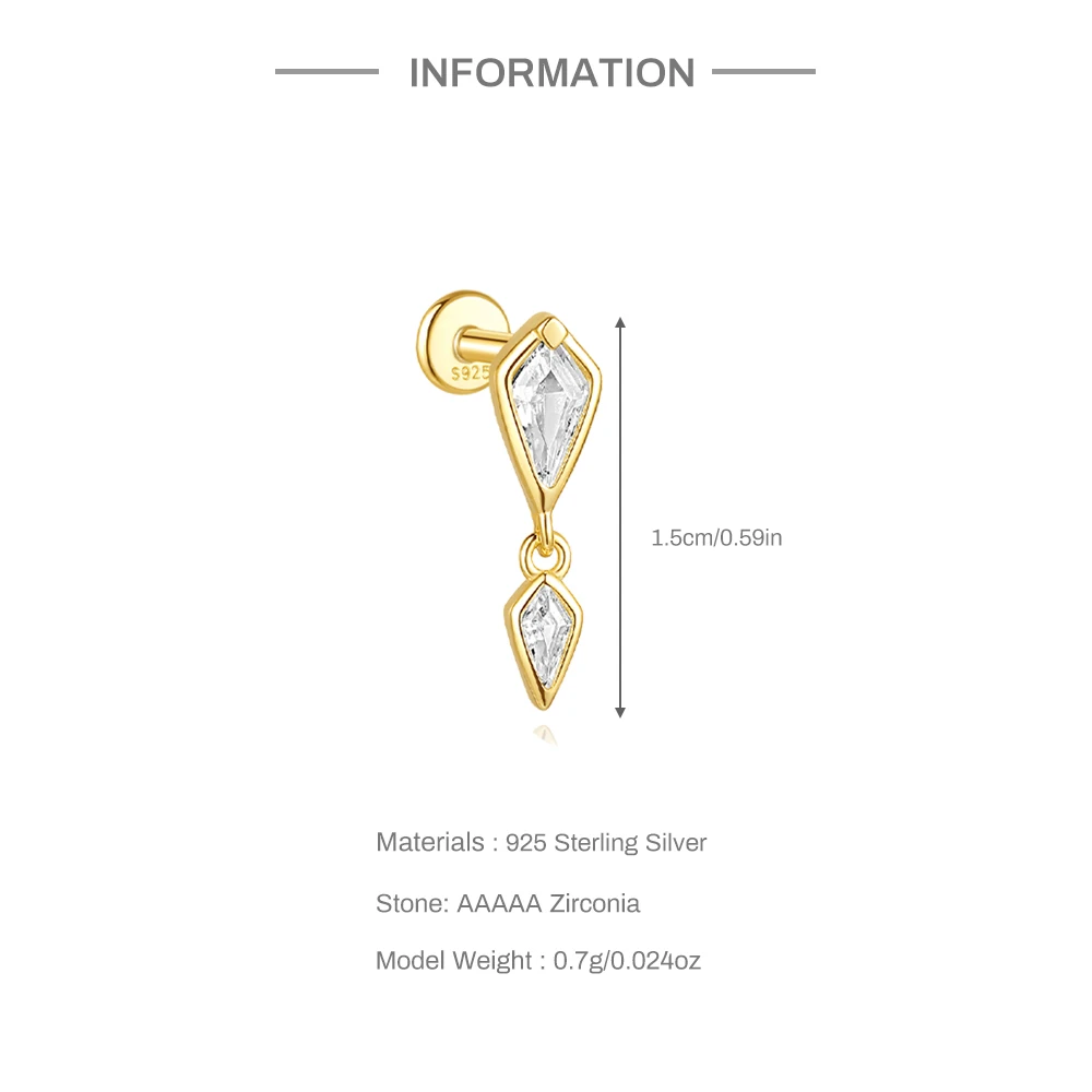 AIDE 925 Sterling Silber Kite Stone Zirkon Flachkopf-Innengewinde-Piercing für Damen, Sternkette, Quasten-Accessoires, Schmuck – Detail 13
