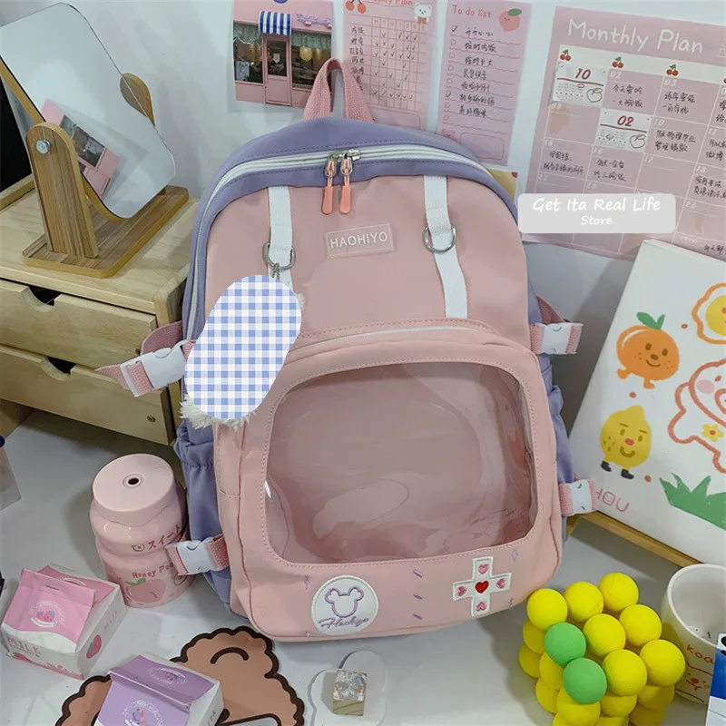 

2022 Kawaii School Backpack for Girls Laptop 14 Inches Cute Ita Bag Backpack for Doll Black Transparent Bagpack for Women