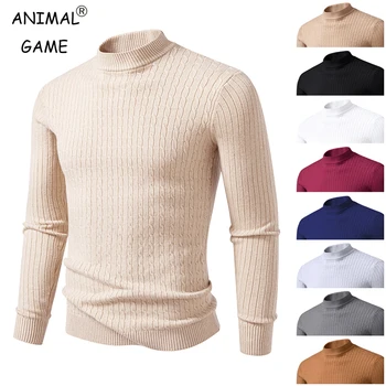 Maglioni pullover da uomo con collo finto, maniche lunghe, capispalla in maglia leggera, abito casual, maglioni caldi, cappotti maglione con cavo intrecciato 1