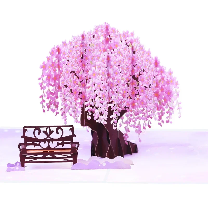 Color printed Wisteria Tree 3D Pop up Flower Blessing Card Universal Paper Carving Message Card 1pcs gift greeting cards