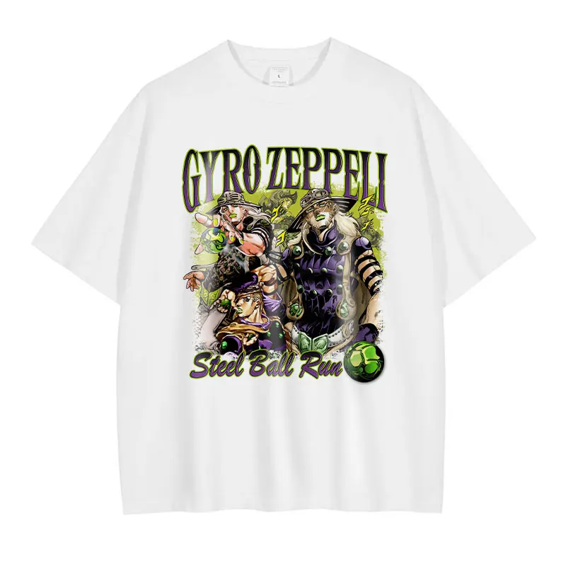 Vintage Washed JoJo's Steel Ball Run Streetwear T-Shirt - Anime Manga Gyro Zeppeli Design in Cotton