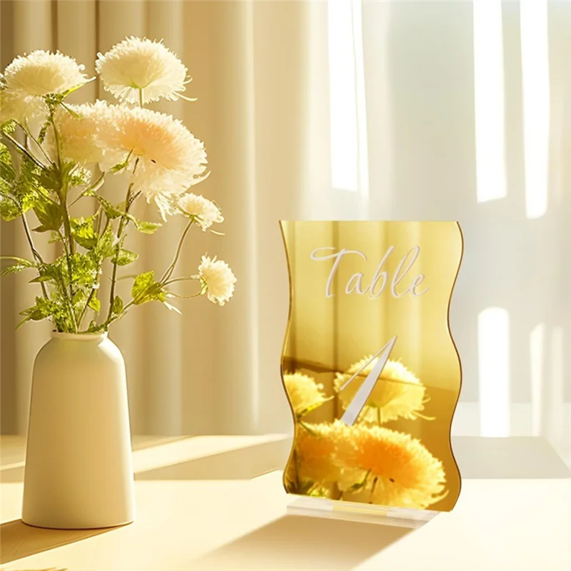 Hot Selling-10PCS Gold Table Numbers With Stands Holders Wave Elegant Wedding Acrylic Table Numbers Large Modern Number Si