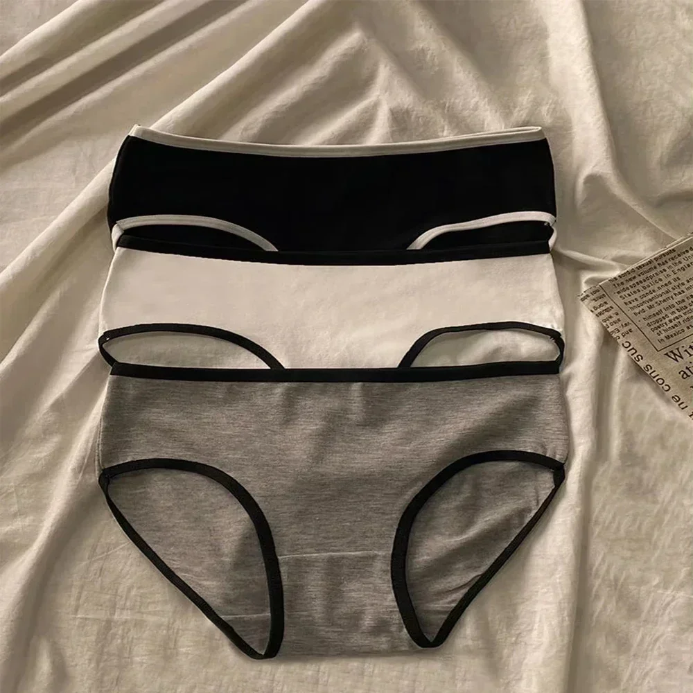 Women Mid-Waist Cotton Panties Solid Simple Sports Underwear Трусы Женские Briefs Comfortable Breathable Female's Lingerie
