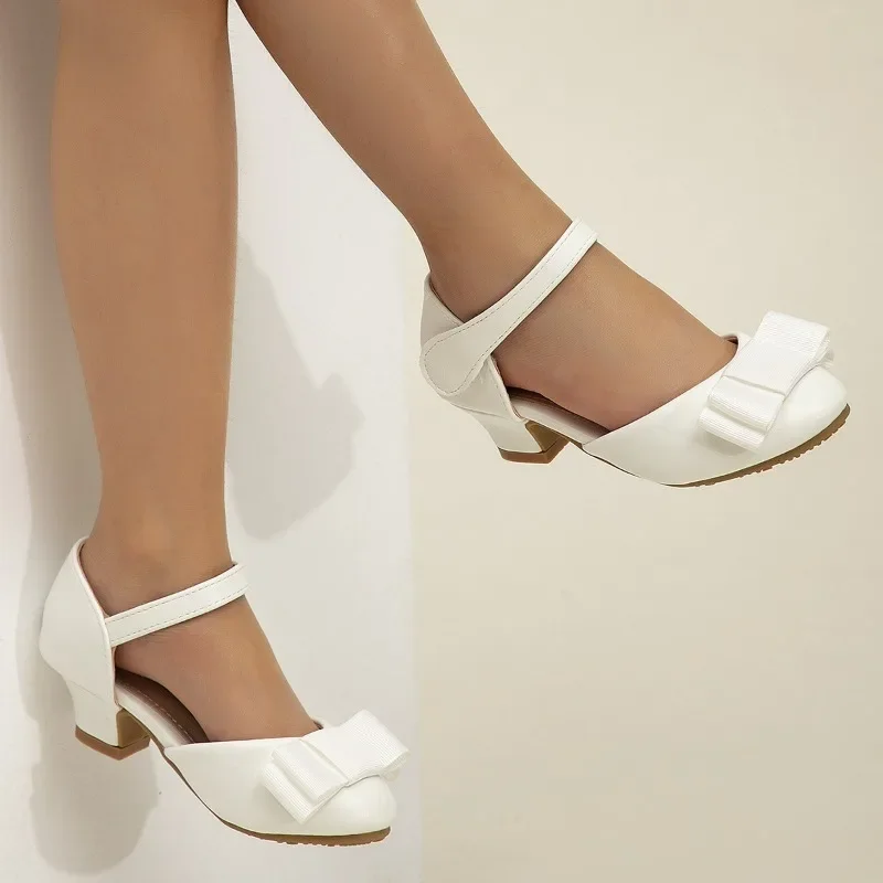 Girls Summer Sandals Simple Bowknot High Heels Kids Princess Fashion