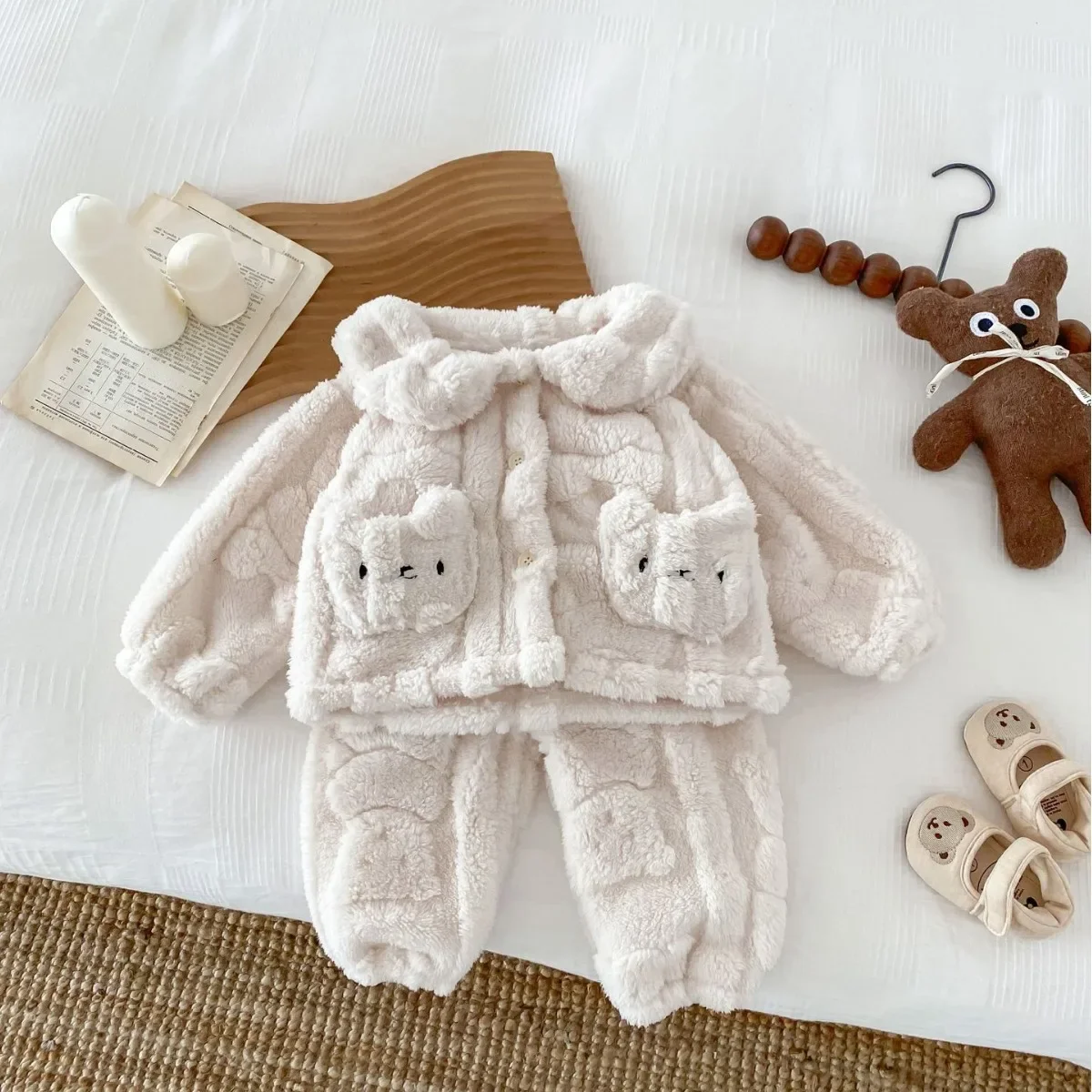 0-3T Newborn Kid Baby Boy Girl Winter Clothes Set Fleece Coat