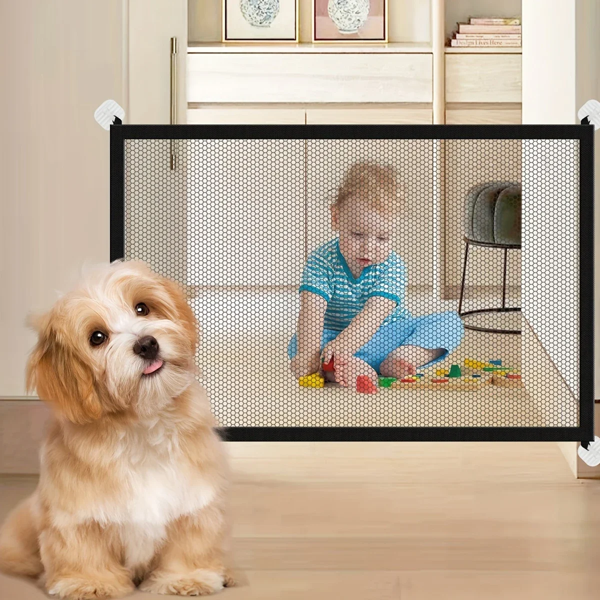 Pet Dog and Cat Enclosure Portable Folding Divider Net Home Punch-free Barrier Safety Net Safety Product Amazing Pet