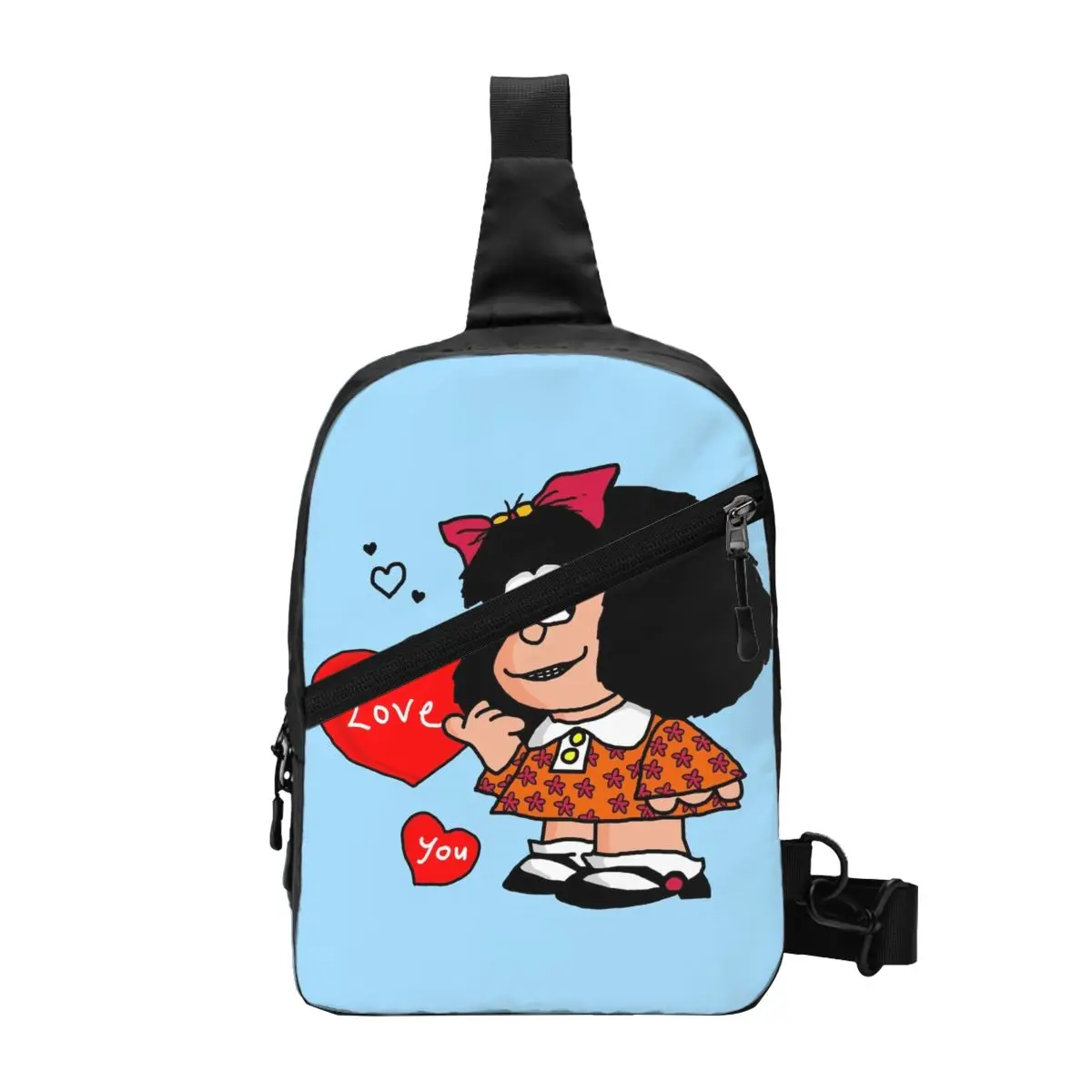 

Cool Mafalda Love You Sling Bags for Traveling Men Cartoon Quino Comic Crossbody Chest Backpack Shoulder Daypack