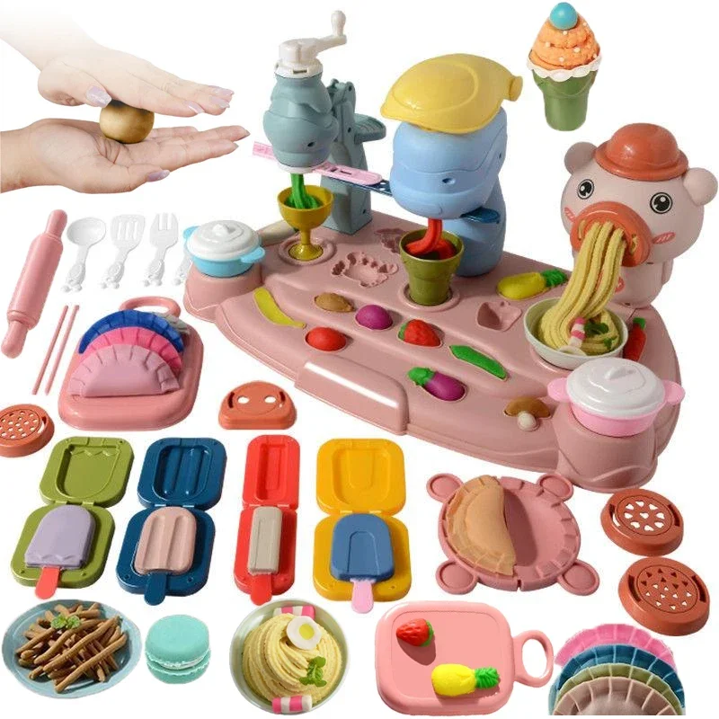 

Plasticine Mold Piggy Noodle Machine Family Play Dough House Toy Set Colored Clay Plastic DIY Ice Cream Machine Mold Kids Toys