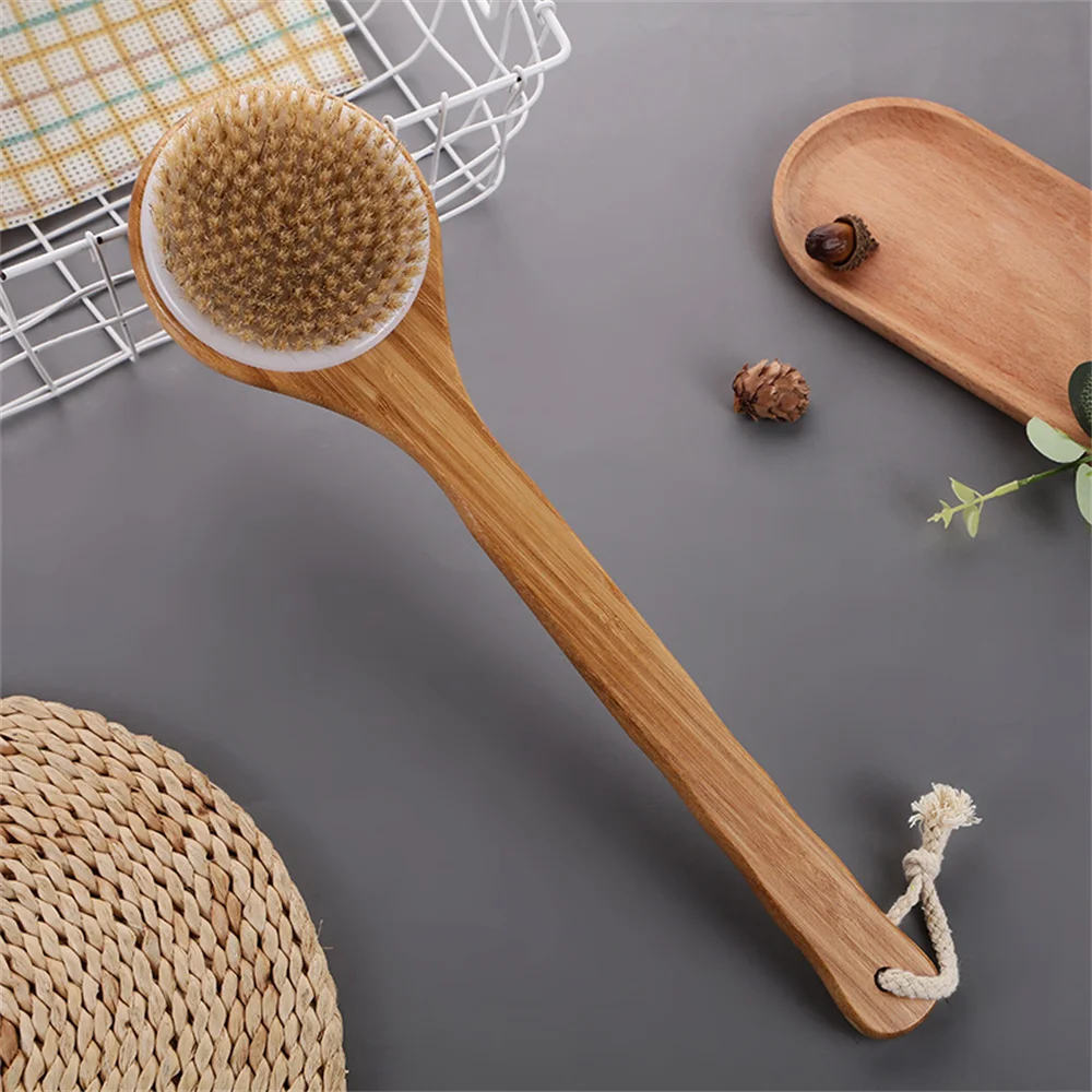 

Long Wooden Handle Body Brush Natural Bristle Bathroom Accessorie Exfoliating Shower Back Scrubber Skin Spa Cleaning Massager