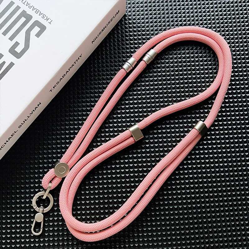 Elegant Silver Adjustable Crossbody Lanyard with Double Buckle and Wrist Strap