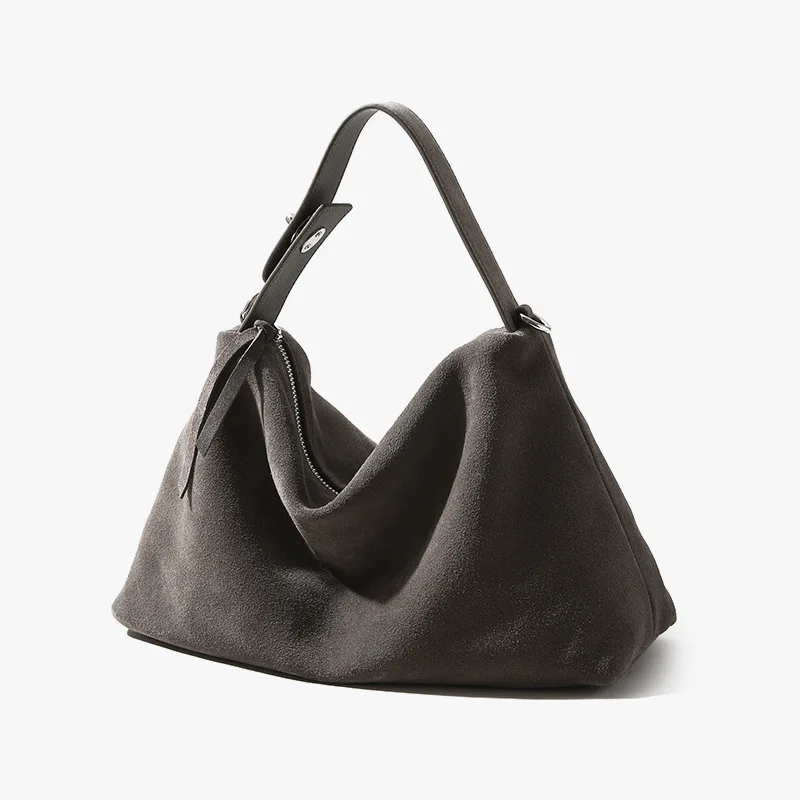 thumbnail image 1 of Bolso de mano de gamuza suave mate para mujer, bolso de hombro de piel de vaca mate simple retro de dos capas, bolso bandolera de moda para mujer, 1 of 5