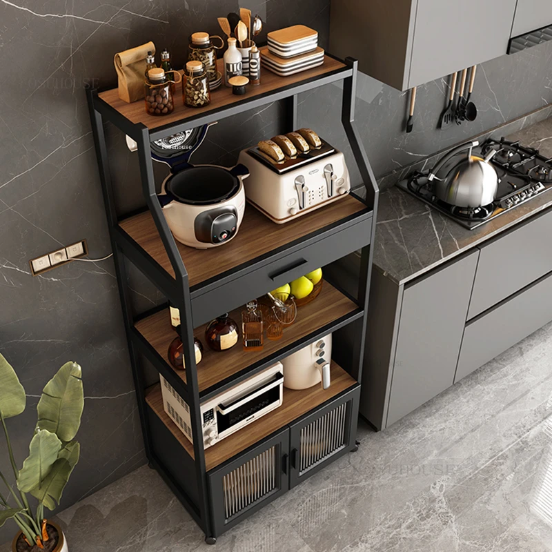Modern Metal Kitchen Cabinets Kitchen Furniture Floor Multi-layer Living Room Storage Cabinets Microwave Shelf Storage Sideboard