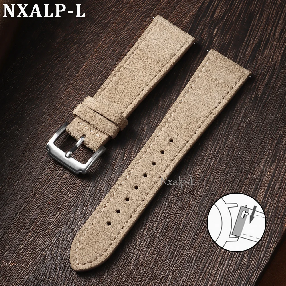 Elegant and Durable Suede Cowhide Leather Watch Strap with Quick Release Clasp