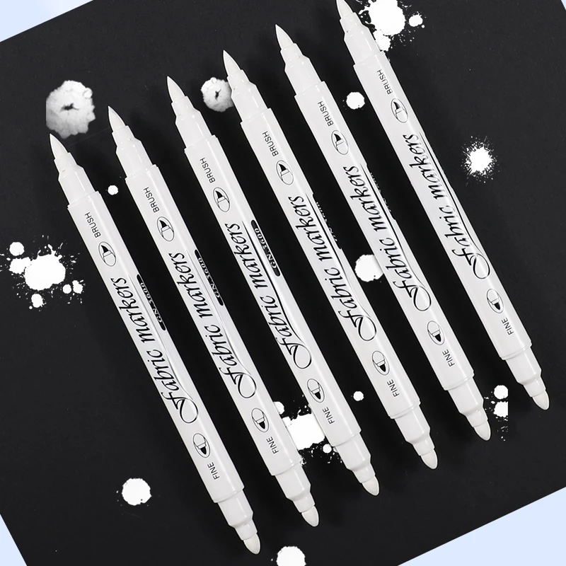White Fabric Markers Pens Set Dual Tip Permanent Fabric Art Paint Pens for T-Shirts Sneakers Canvas Bags Kids Adult Painting