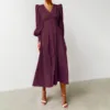 High Waisted Slim Fit Elegant Party Dress V-Neck Ruched Vintage Midi Dress Long Lantern Sleeves Solid Color Evening Dress Women 3