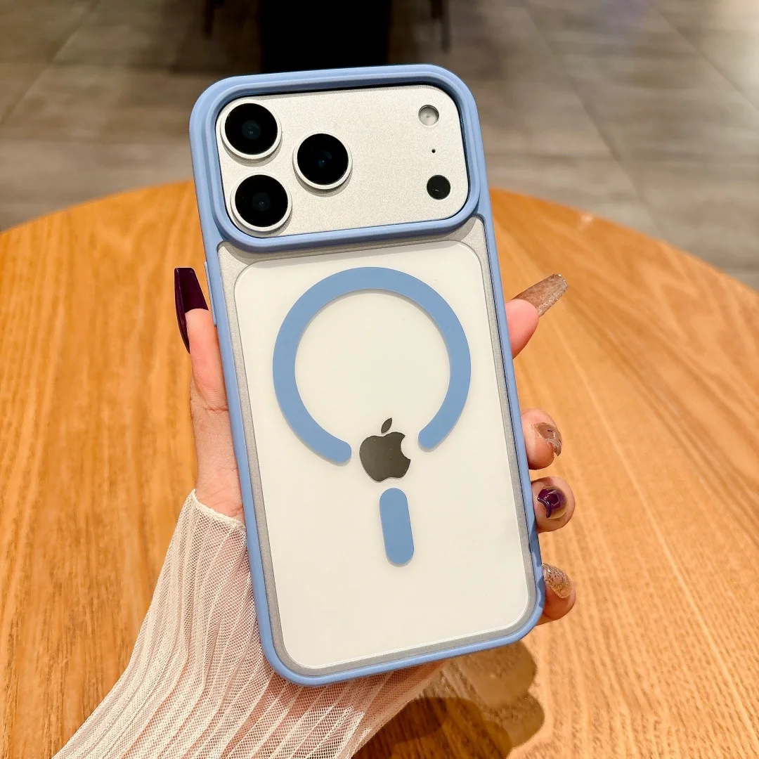 Luxury Magnetic Colorful Border Clear Case For iPhone 17 Air 16E 15 14 Plus11 12 13 17 Pro Max For Magsafe Wireless Charge Cover