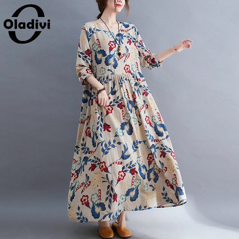 

Oladivi Autumn 2022 Long Sleeve Women Dress Oversized Clothing Fashion Print Casual Loose Maxi Long Dresses Robe Vestidios 9001