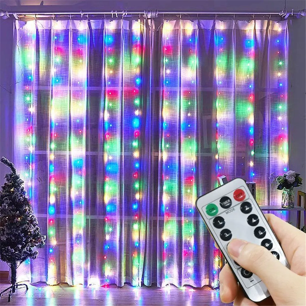thumbnail image 1 of Noel Xmas Tree Curtain LED String Lights Garland Christmas Decoration for Home USB Remote Holiday Wedding Light for Bedroom Home, 1 of 5