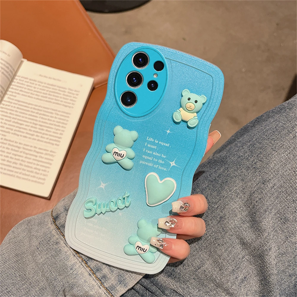 thumbnail image 1 of Korean Lovely Bear Case For Samsung Galaxy S23 Ultra S22 Plus S21 FE S20 A23 A33 A53 A13 A52 A22 A32 Wrist Strap Chain Cover, 1 of 5