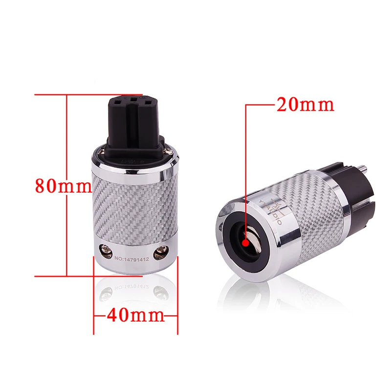 1Pair EU Power Plug IEC Audio Connector for Audiophile DIY Mains Cable Hi-End Carbon Fiber Rhodium Plated EU Version Power Plug