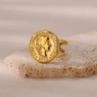 Vintage Ancient Greek Arethusa Goddess Coin Rings For Women Imitation Pearl Zircon Moon Stainless Steel Ring Fashion Jewelry - Image 2