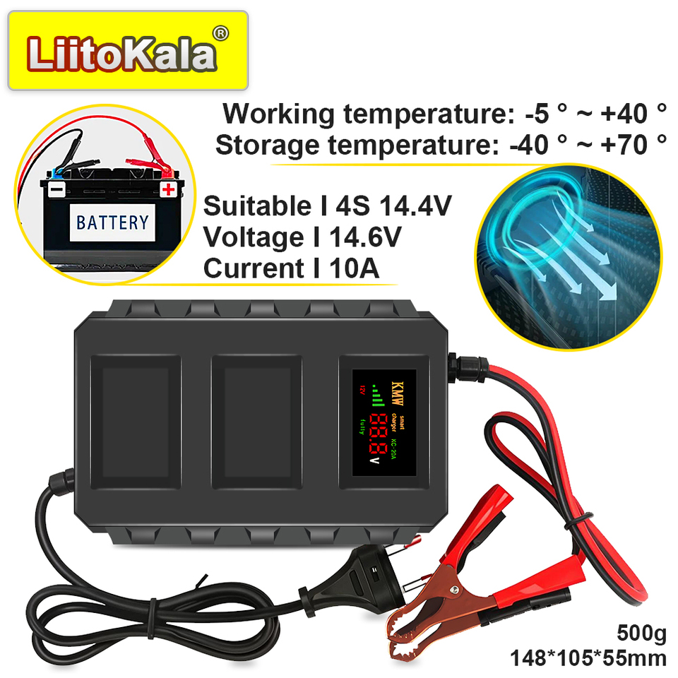 LiitoKala 4S 14.6V 20A Smart Power LiFePO4 Charger 12.8V Lifepo4 Battery Pack Charger Off AC180-240V US/EU/AU/UK Plug