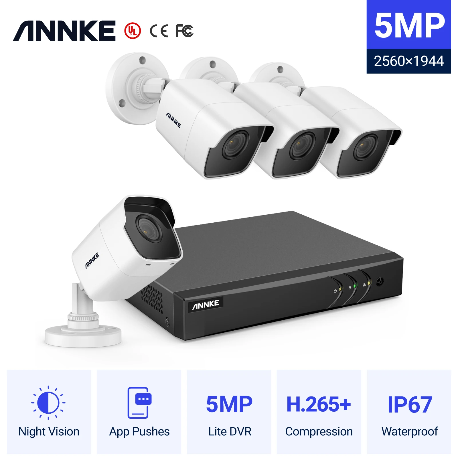 

Система видеонаблюдения ANNKE, 8 каналов, 5 МП, 5 в 1, 4 камеры