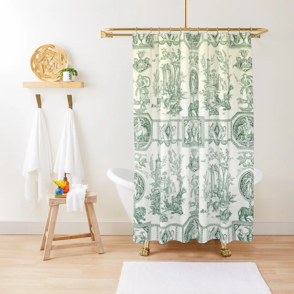 

Green Toile de Jouy Shower Curtain Bathroom Box Shower Waterproof Shower For Bathroom Bathroom Showers Curtain