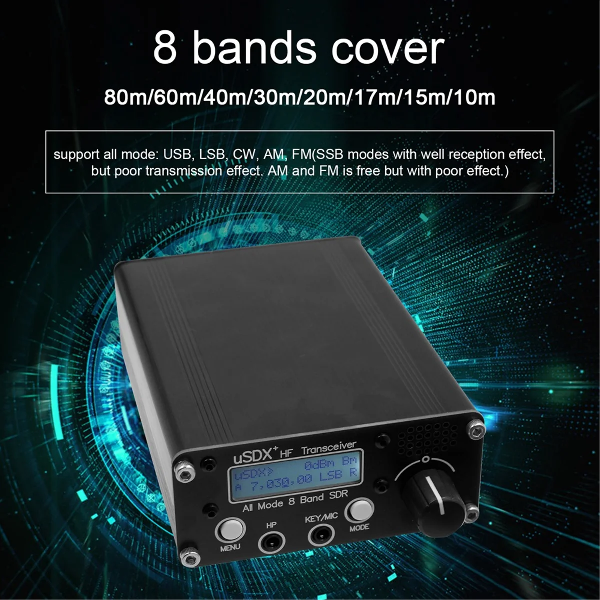 USDR USDX+Plus V2 8-Band SDR Transceiver HF SSB QRP LCD with Display Speaker Microphone HF Transceiver with EU Plug