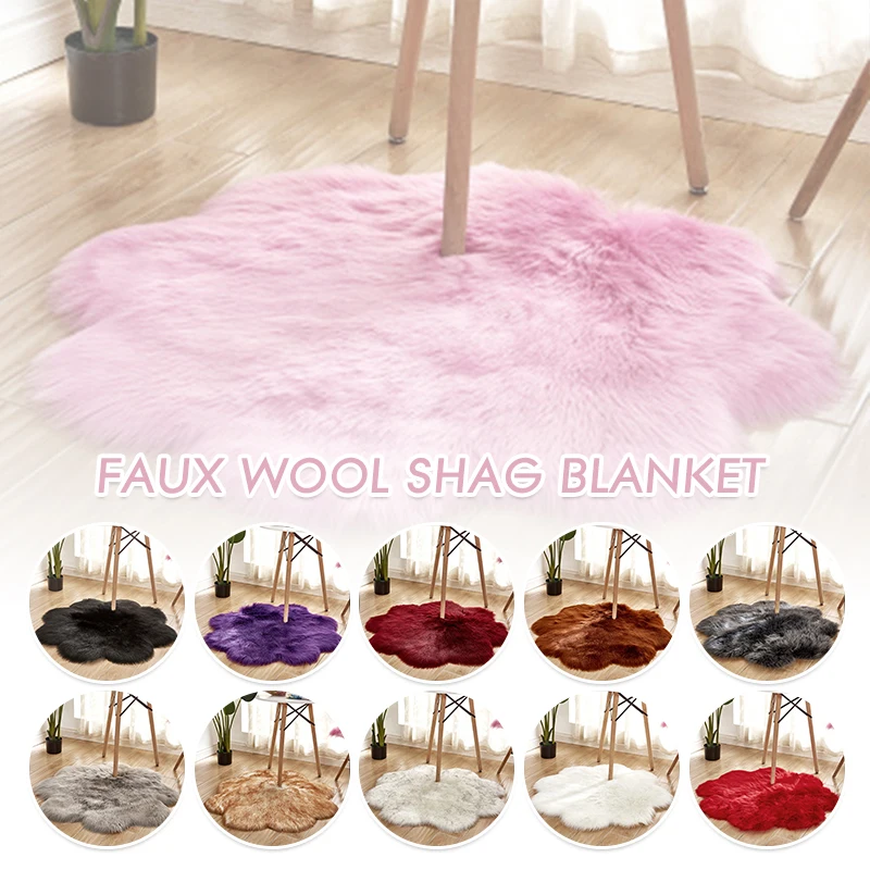 

Flower Shape Carpet Soft Faux Fluffy Faux Fur Rug Washable Floor Mat Living Room Bedroom Decor Floor Mats Bedside Rug