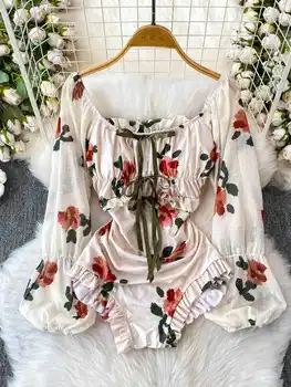 Body da donna rosa chiaro Costume da bagno Bikini Stampa floreale Manica lunga Costume intero Costume da bagno Abbigliamento da spiaggia Abito da bagno 2025 1