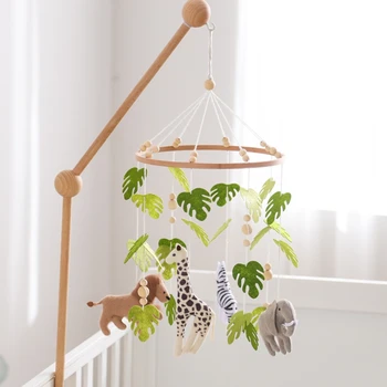 Culla mobile sonaglio giocattolo per 0-12 mesi cartone animato feltro foresta animale letto campana appesa staffa in legno mobile newbaby sonaglio giocattolo 1
