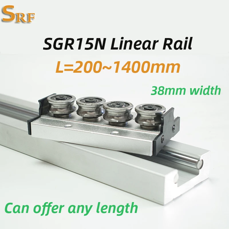 รางเลื่อนอลูมิเนียมแบบลูกกลิ้งคู่ 38 มม. SGR15N สามารถตัดได้ทุกความยาว พร้อมบล็อกเลื่อนล้อ SGB15N สำหรับงานไม้ 1