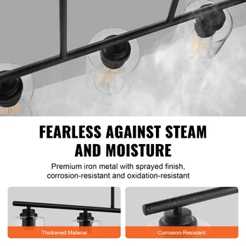 VEVOR 5-Light Kitchen Island Pendant Lights 60W with Clear Glass Lampshade 4 Rods 2 Metal Chains Farmhouse Linear Chandeliers 4