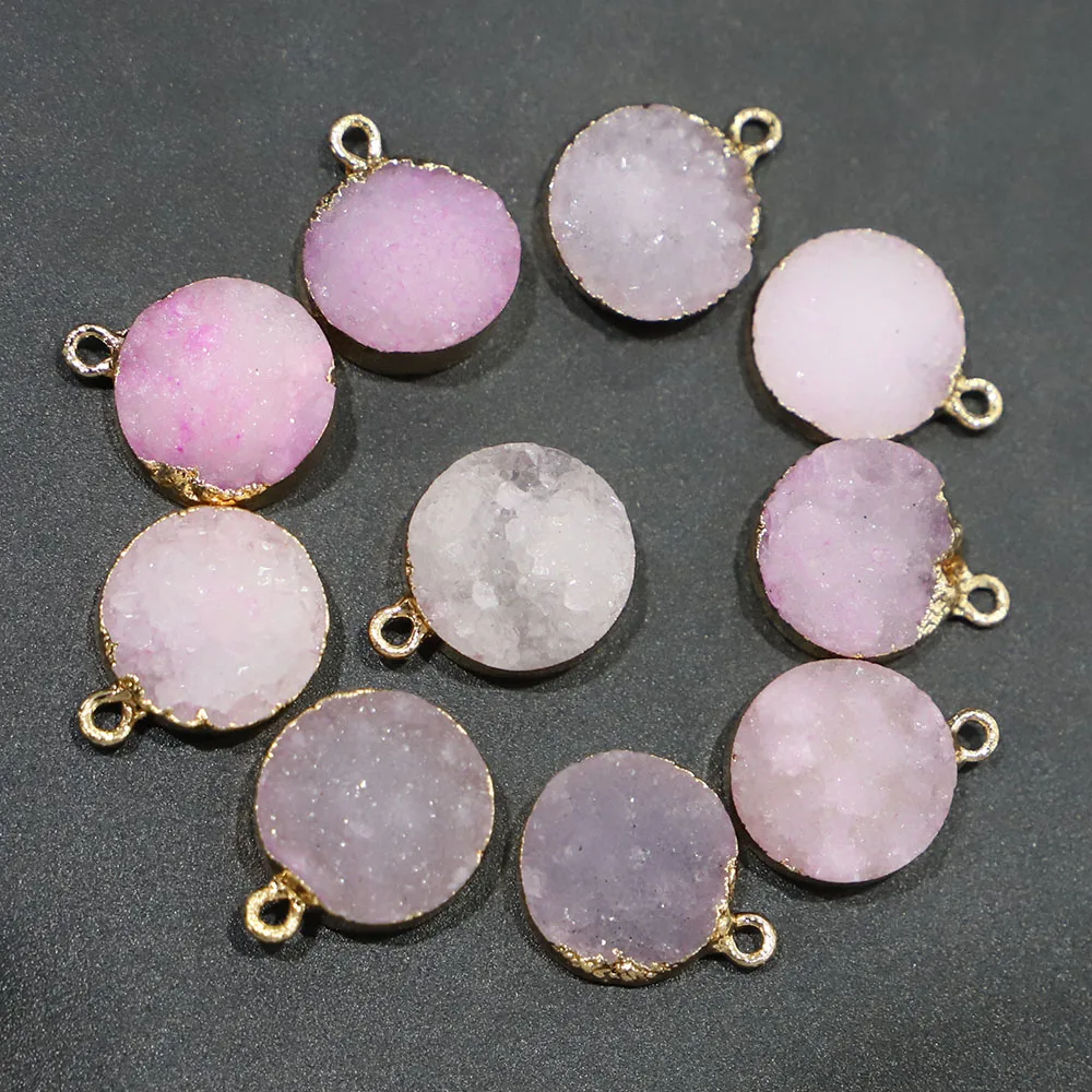 Selling Natural Stone Pendant Round Gold Phnom Penh Agate Druzy Necklace Reiki Charms Fashion DIY Making Jewelry Wholesale 12Pcs