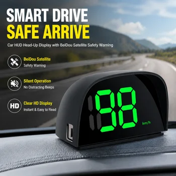 Display Head-Up (HUD) per Auto con Avviso di Sicurezza Satellitare BeiDou, Schermo HD Silenzioso, Proiettore Tachimetro per Veicoli