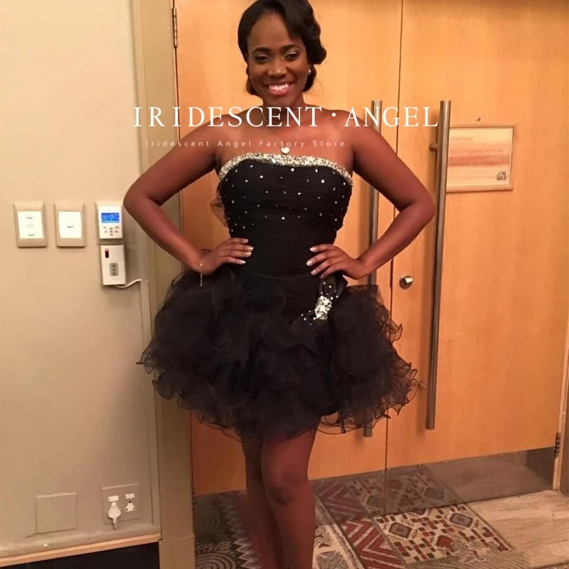 

Iridescent Ball Gown Strapless Beading Homecoming Dresses Short Mini Dubai African Wedding Vestido De Graduación Cocktail Party