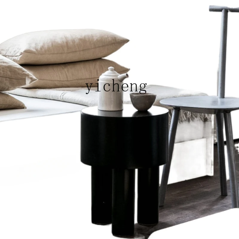 

ZC Solid Wood Side Table Modern Minimalist Black Creative Beech Personality Designer Corner Table Sofa Side Table