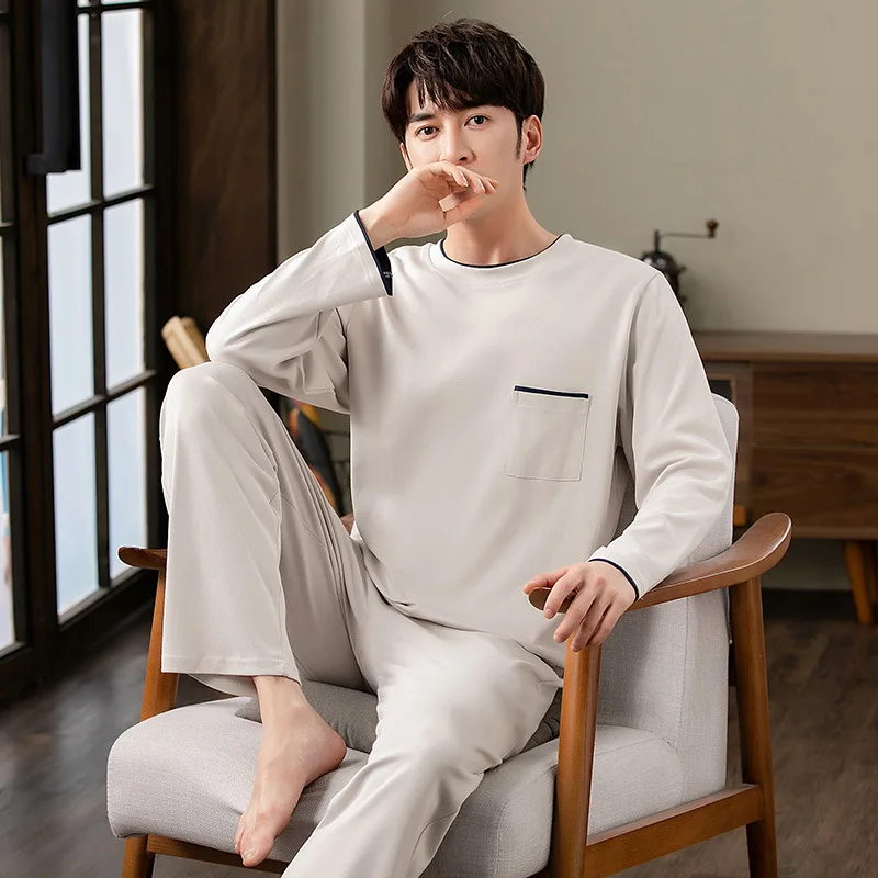 Spring And Autumn Pajamas Men's Long-Sleeved Long Trousers Pajamas