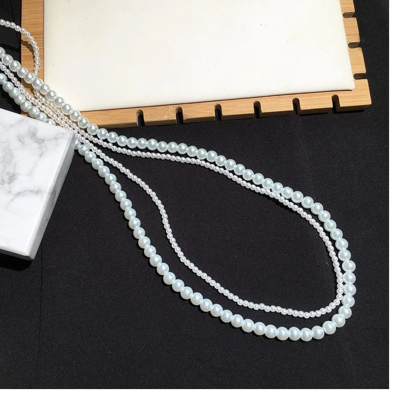 여성용 더블 레이어 모조 진주 목걸이, 럭셔리 패션, 긴 여자 목걸이