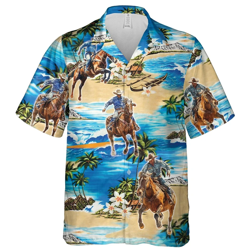 

Hip Hop Cowboy 3D Printed Shirts For Men Clothes Casual Male Streetwear Tropical Summer Boy Short Sleeve Blouses Vintage Tops