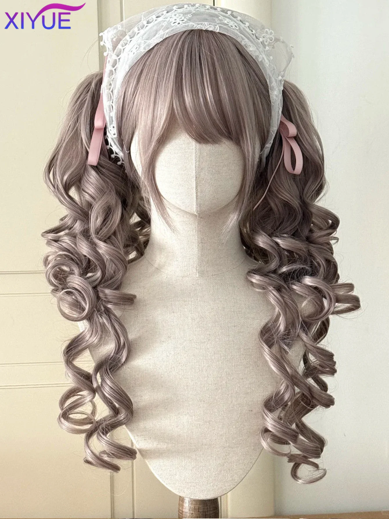 Synthetic Princess Cut Double ponytail Lolita Wig with Bangs Girl Blonde brown powder White gray Cosplay Halloween Harajuku wig