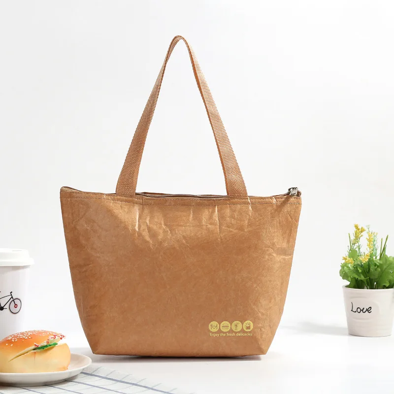 Lunch Bag Foldable Reusable Leakproof paper Lunch Food Bag Container Portable Large Capacity Kids Boy Women Thermal Cooler Insulated Kraft