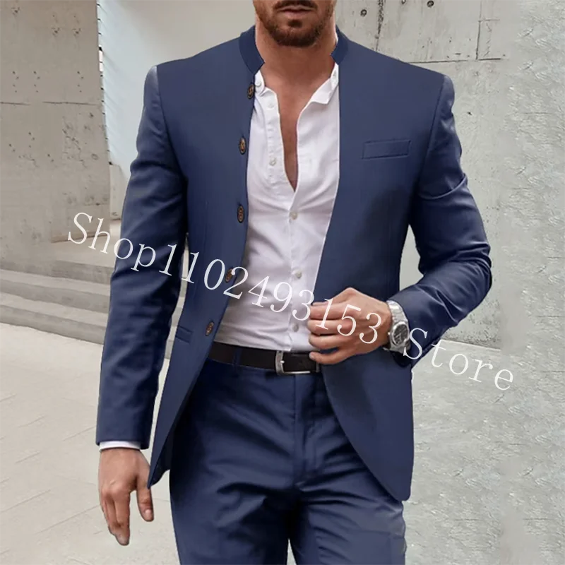 Black Men Suits Casual 2 Pieces Suits Jacket Slim Fit Best Men Groom Wedding Party Tuxedos Blazer Pants Costume Homme Mariage