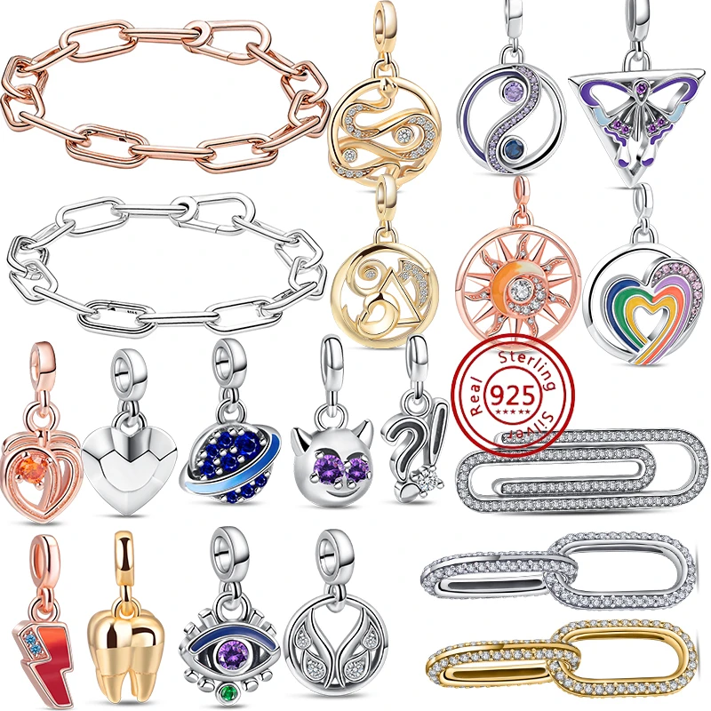 New Me Mini Ciondola 925 Silver Planet Wings Evil Eye Snake Charm Pavé Double Link Fit Original Pandora Bracciale Gioielli Da Donna