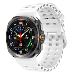 Marine Band Silicone Strap Bracelet for Galaxy Watch Ultra 47mm - Premium Sports Watchband Accessory (White S)