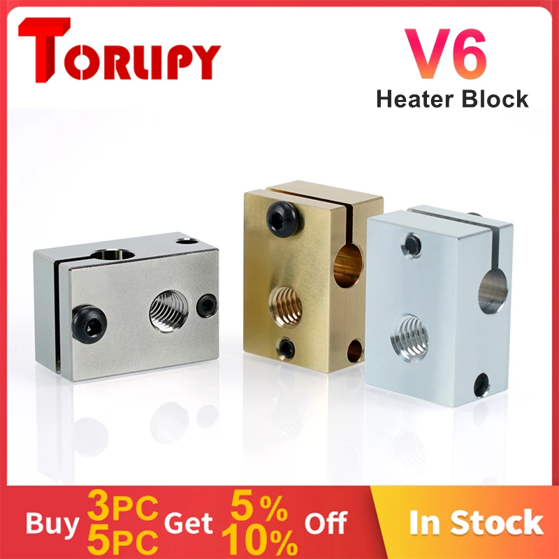 

Torlipy V6 Heater Block Aluminium Brass Copper Plated Heating Blocks For E3D V6 PT100 J-head Hotend Heaterblock 3D Printer Parts