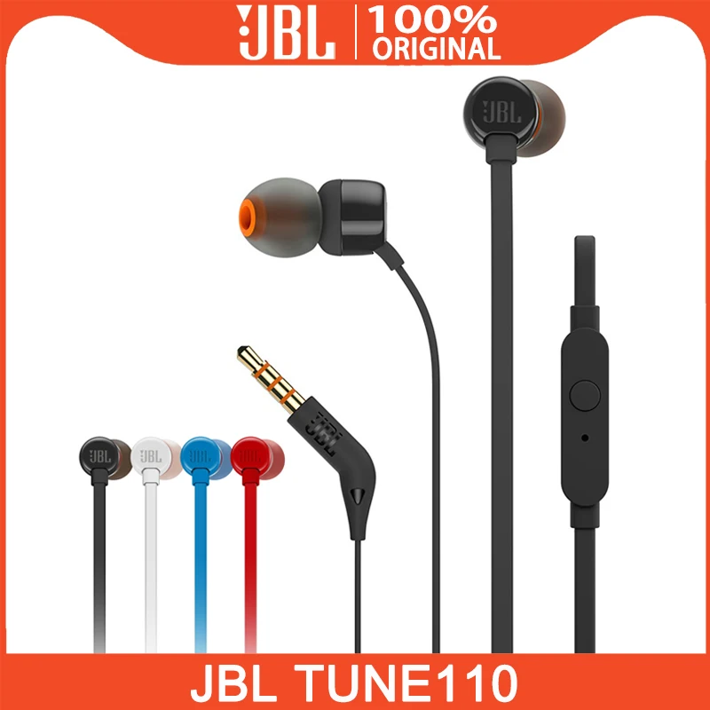 JBL T110 3.5mm Wired Earphones Stereo Music Deep Bass Earbuds