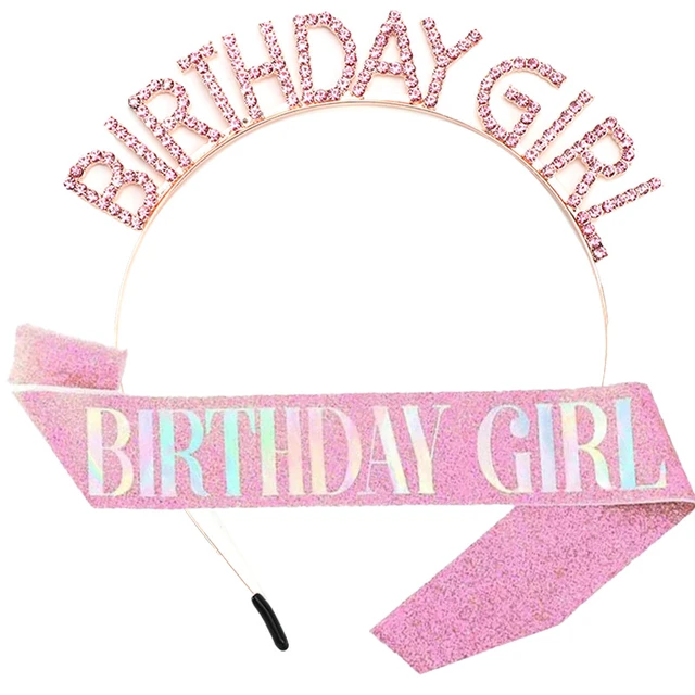 Pink1 birthday girl belt and rhinestone headwear kit-birthday gift