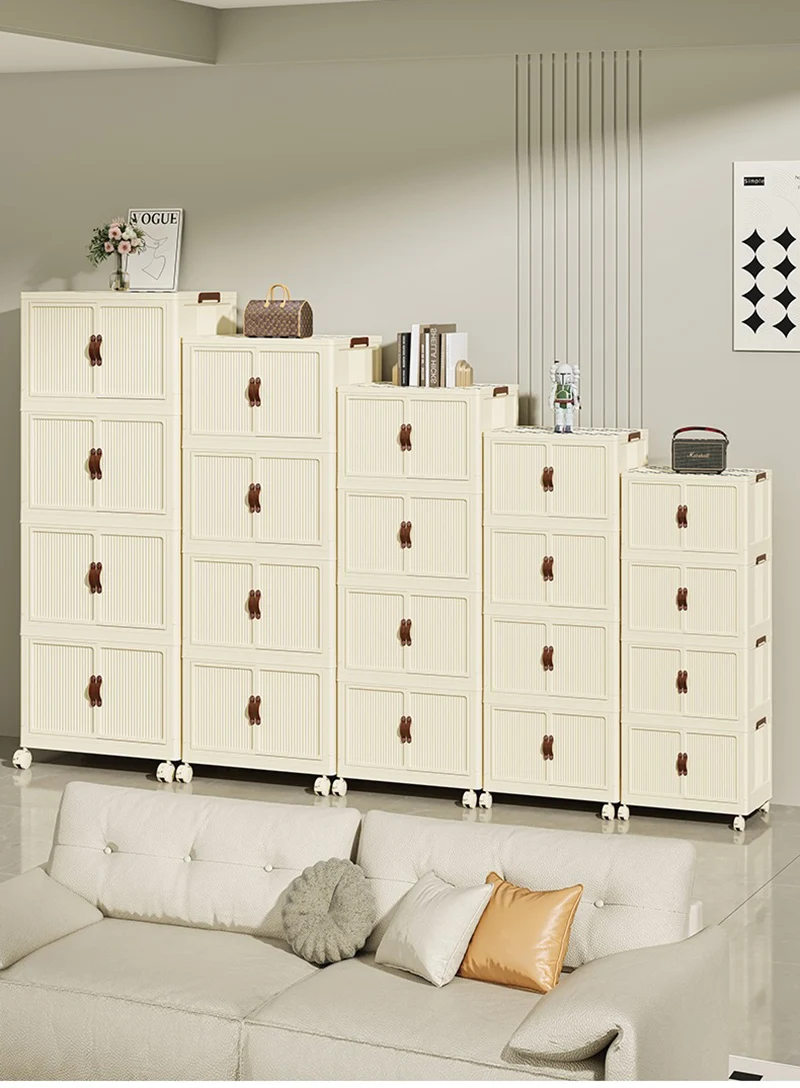 New Double Door Foldable Storage Drawer Cabinet For Living Room Organizer Cabinet With Wheels - 3 Layer
